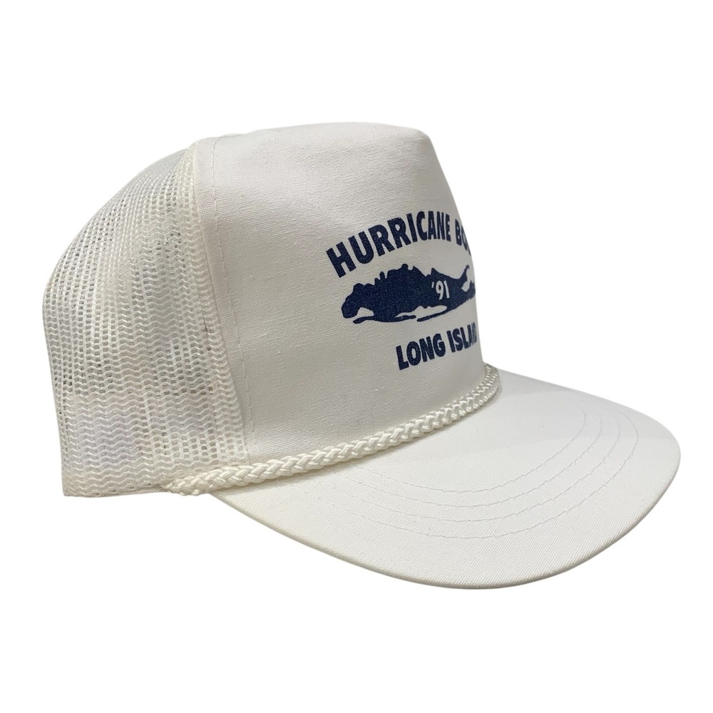 Vintage Hurricane Bob 91 Long Island Trucker Hat White Mesh Snapback Rope Cap